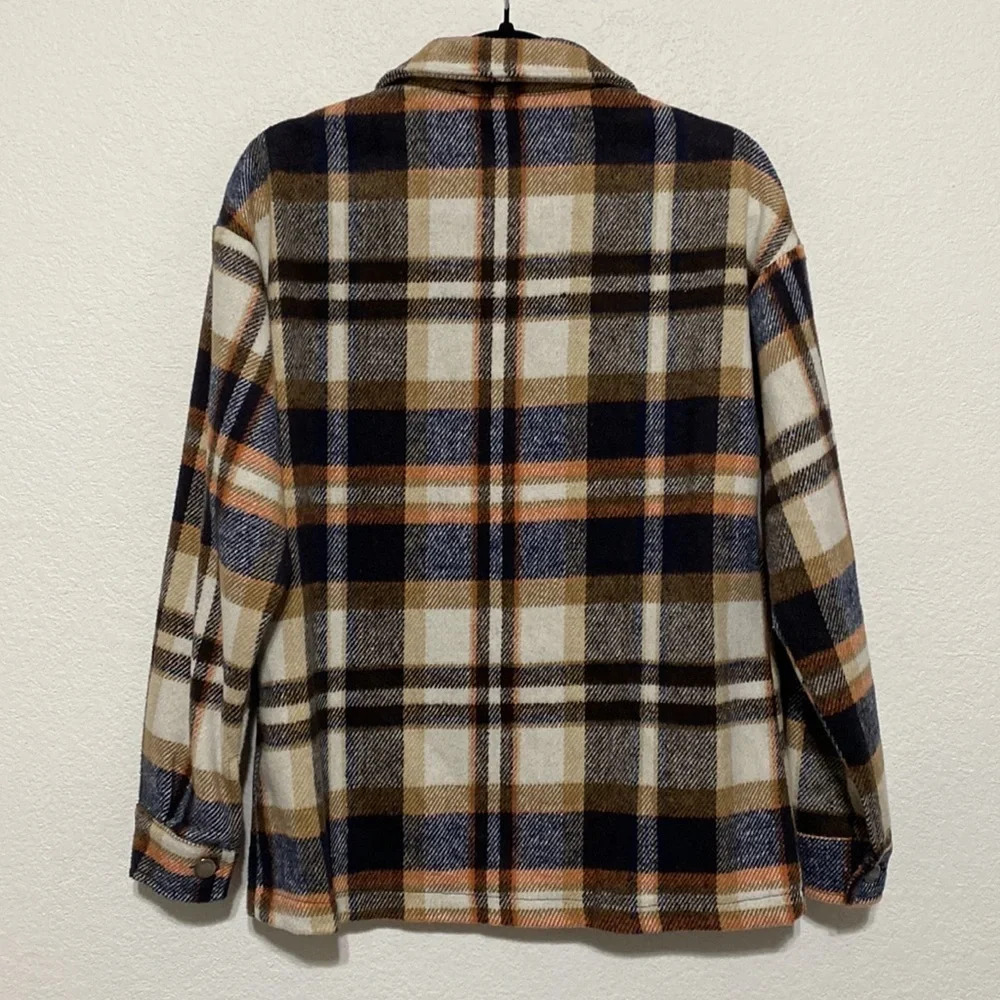 BTFBM Boutique NEW Plaid Flap Pocket Drop Shoulder Open Front Shacket Size S - Picture 9 of 10